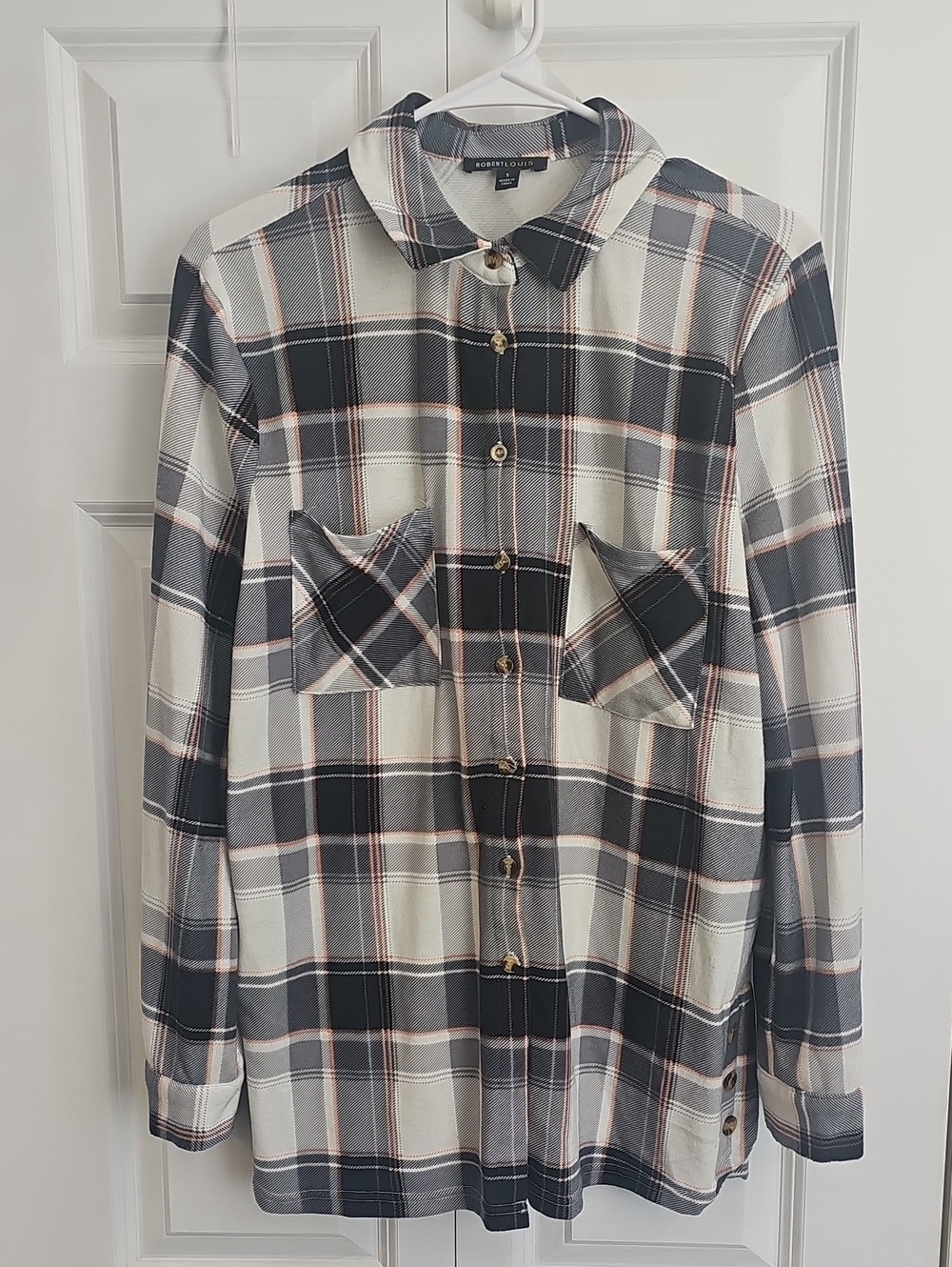 Robert Louis Black and Cream Plaid Button-Down Shirt